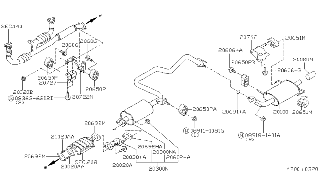 1996 Infiniti I30 Exhaust Tube & Muffler Diagram 1