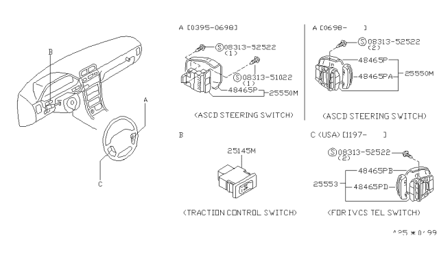 1998 Infiniti I30 Switch-ASCD,Steering Diagram for 25551-70T00