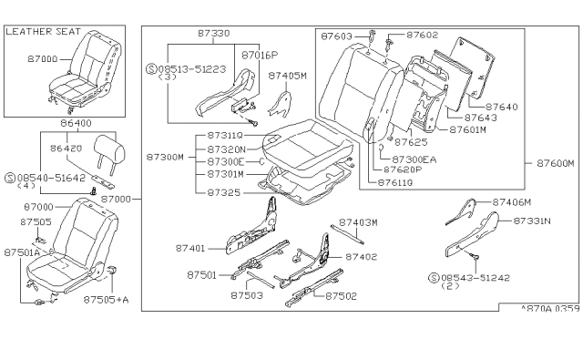 1996 Infiniti I30 Pad-Front Seat Back Diagram for 87611-49U10