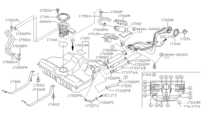 1999 Infiniti I30 Tube Assy-Filler Diagram for 17221-2L900
