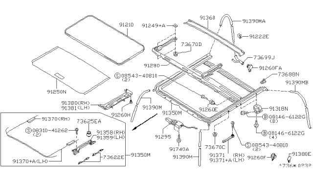 1998 Infiniti I30 Guide Assembly-SUNROOF, LH Diagram for 91359-3L010