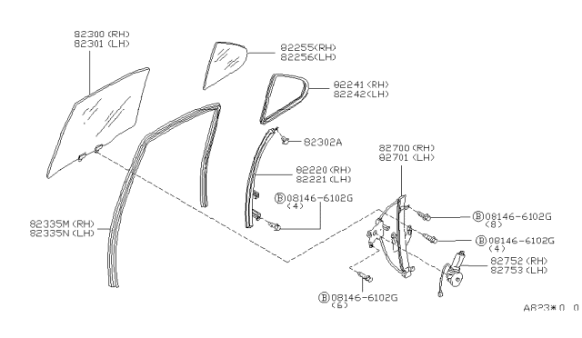 1996 Infiniti I30 Rear Door Window Regulator Assembly, Right Diagram for 82720-40U00