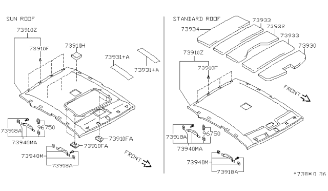 1997 Infiniti I30 INSULATOR-Roof Diagram for 73933-31U00