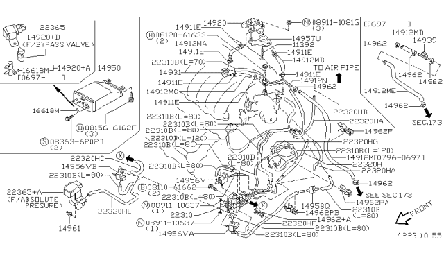 1997 Infiniti I30 Valve Assembly-SOLENOID Diagram for 14956-31U00