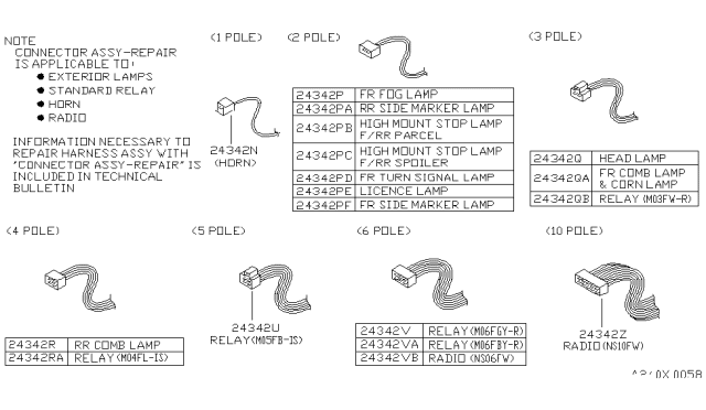 1998 Infiniti I30 Connector Assembly Harness Repair Diagram for B4343-0ZFY0