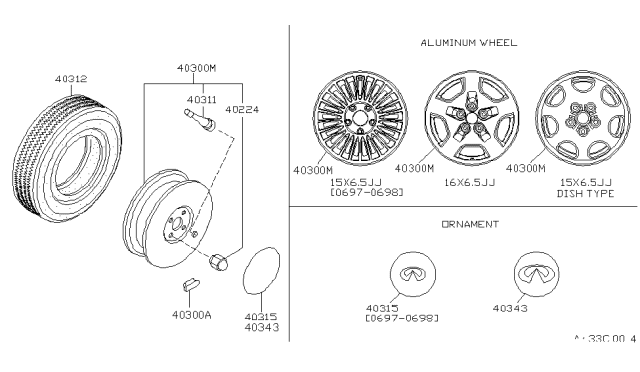 1999 Infiniti I30 Aluminum Wheel Diagram for 40300-2L927