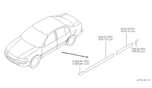 1997 Infiniti I30 Moulding-Rear Door,RH Diagram for 82870-53U04