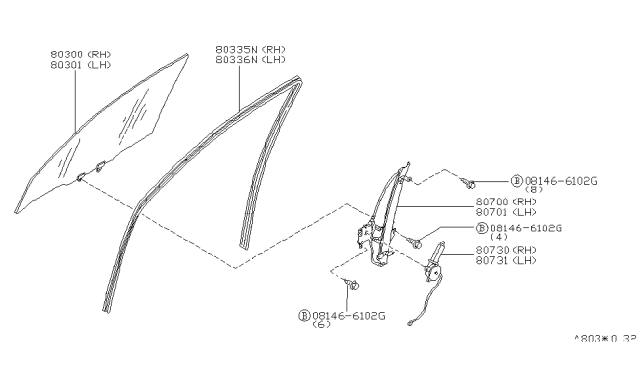 1996 Infiniti I30 Front Door Window Regulator Assembly, Right Diagram for 80720-40U00