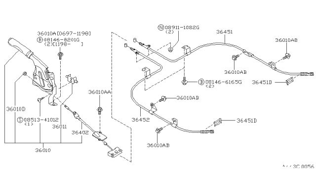 1998 Infiniti I30 Cable-Brake Rear R Diagram for 36530-31U05