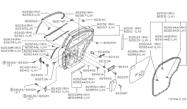 1997 Infiniti I30 Rear Door Panel & Fitting Diagram