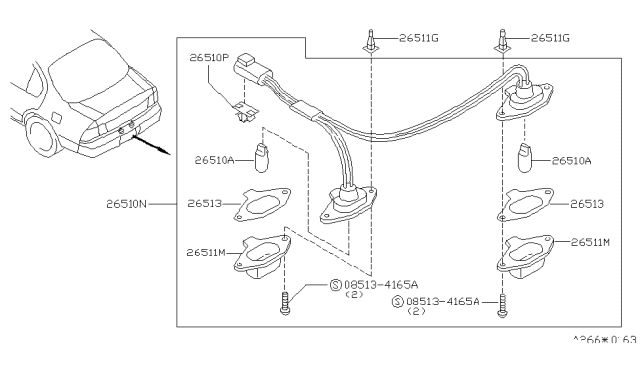 1998 Infiniti I30 Lens LICNE Lamp Diagram for 26511-01P00