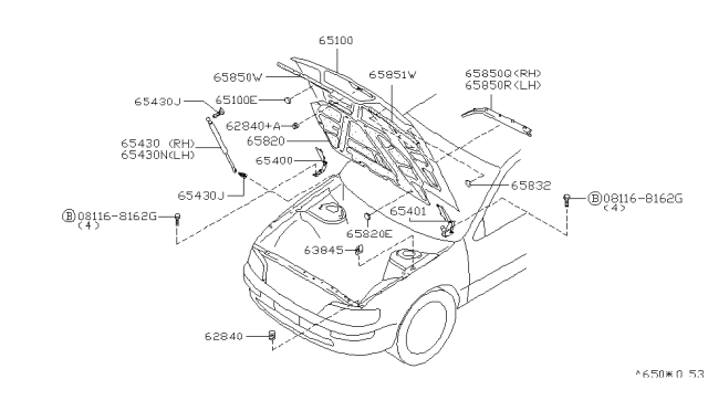 1997 Infiniti I30 Hood Panel,Hinge & Fitting Diagram