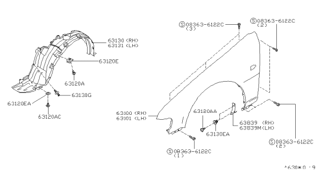 1996 Infiniti I30 Front Fender & Fitting Diagram