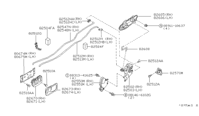 1999 Infiniti I30 Automatic Rear Door Lock Actuator Assembly, Right Diagram for 82552-79907