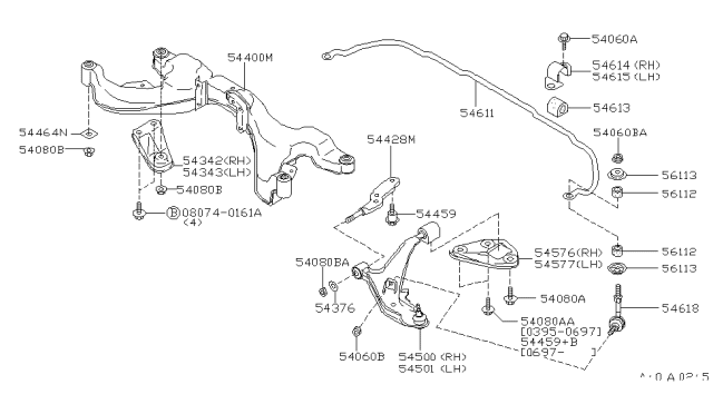 1998 Infiniti I30 Front Left Driver Lower Control Arm Diagram for 54501-39U00