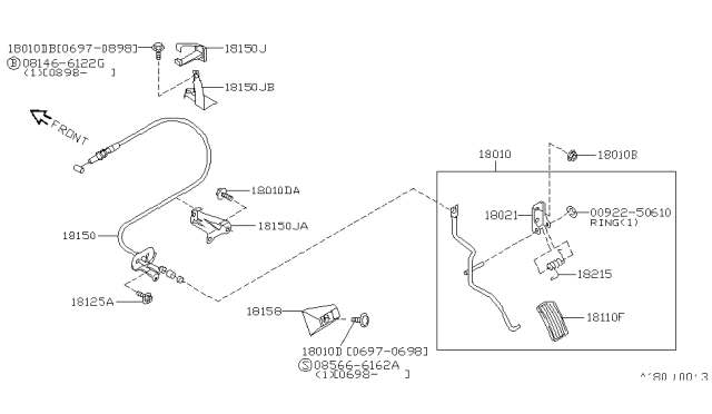 1998 Infiniti I30 Lever Assembly-Pedal Diagram for 18005-40U00