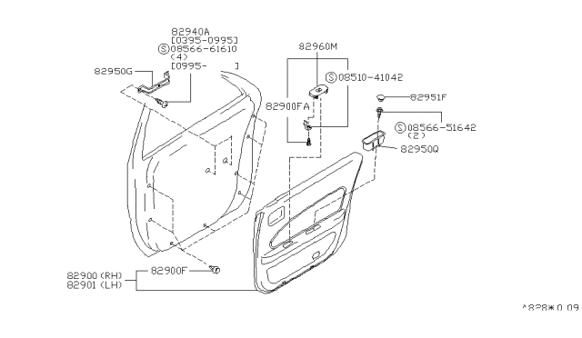 1999 Infiniti I30 FINISHER Rear Door RH BRN Diagram for 82900-0L902