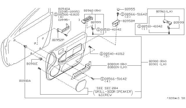 1996 Infiniti I30 Front Door Trimming Diagram