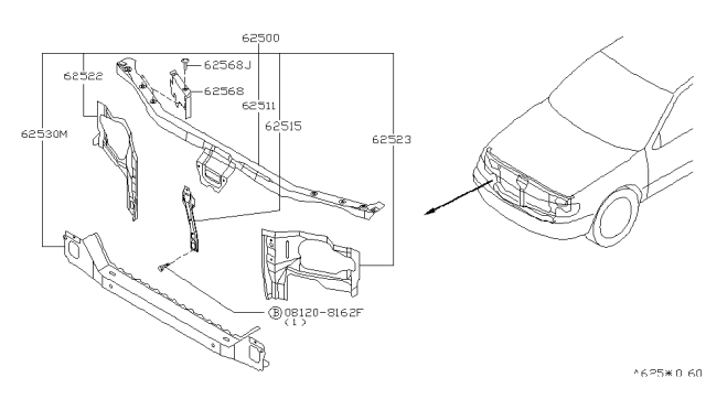 1999 Infiniti I30 Support-Radiator Core,Upper Diagram for 62510-51U00