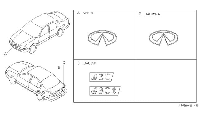 1999 Infiniti I30 Front Grille Logo Tailgate Diagram for 62890-40U10