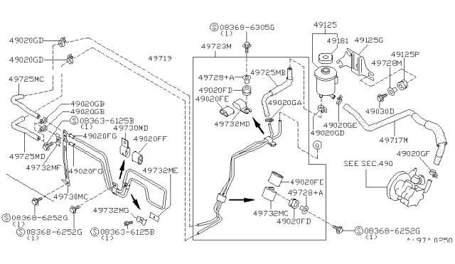 1996 Infiniti I30 Power Steering Return Hose Diagram for 49725-31U10