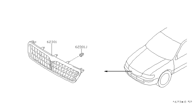 1997 Infiniti I30 Front Grille Assembly Diagram for 62310-53U00