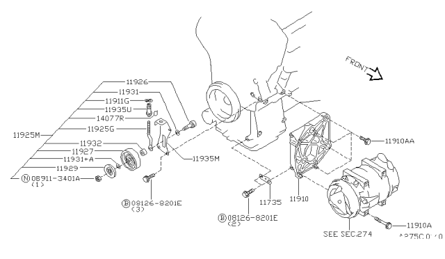 1996 Infiniti I30 Compressor Mounting & Fitting Diagram