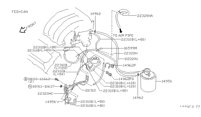 1997 Infiniti I30 Hose-Vacuum Control,B Diagram for 22320-40U10