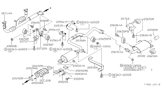 1999 Infiniti I30 Tube Assy-Exhaust,Center Diagram for 20031-0L710