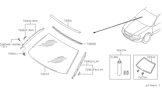 1996 Infiniti I30 FASTENER Molding Diagram for 72725-40U10