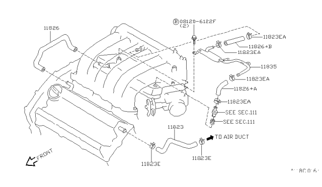 1998 Infiniti I30 Blow By Gas Hose Diagram for 11826-31U13