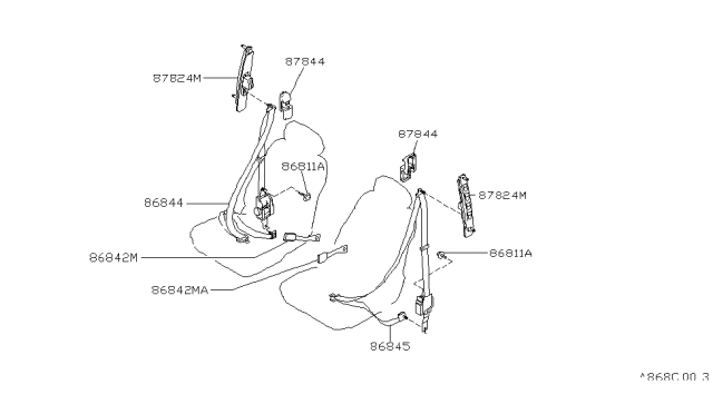 1997 Infiniti I30 Belt Assembly-Front R Diagram for 86844-40U12