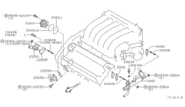 1998 Infiniti I30 Thermostat Assembly Diagram for 21200-31U00