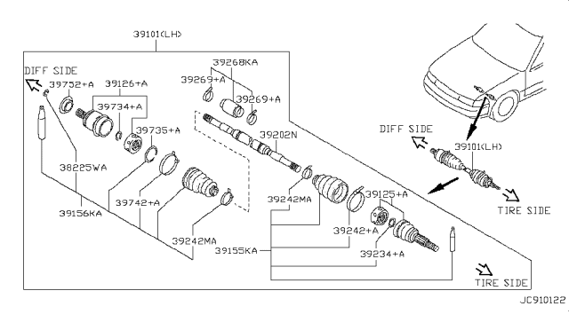 1998 Infiniti I30 Shaft Front Drive Diagram for 39101-32U16