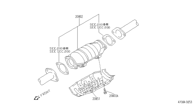 1993 Infiniti G20 Three Way Catalytic Converter Diagram for 20800-56G27