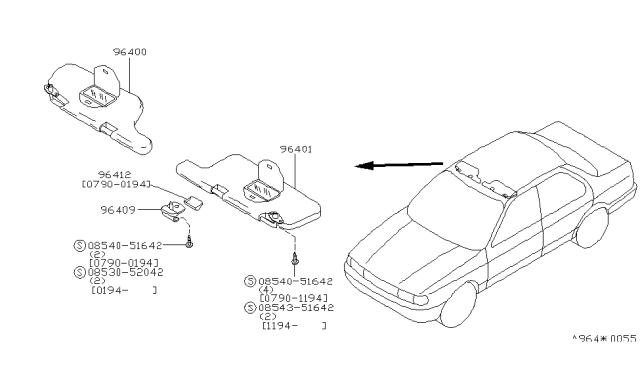 1991 Infiniti G20 Driver Sun Visor Assembly Diagram for 96401-62J01