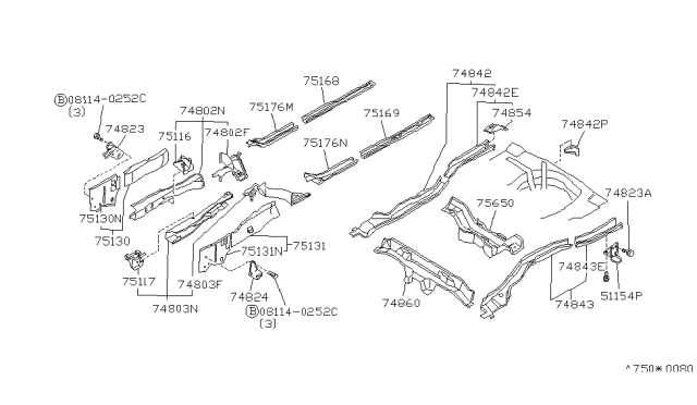 1996 Infiniti G20 Extension-Front Side Member,Center LH Diagram for 75183-62J00