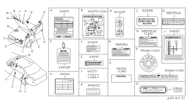 1995 Infiniti G20 Caution Plate & Label Diagram