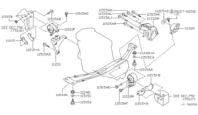 1993 Infiniti G20 Engine & Transmission     Mounting Diagram 2