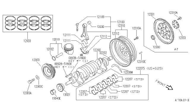 1991 Infiniti G20 FLYWHEEL Assembly Diagram for 12310-62J00