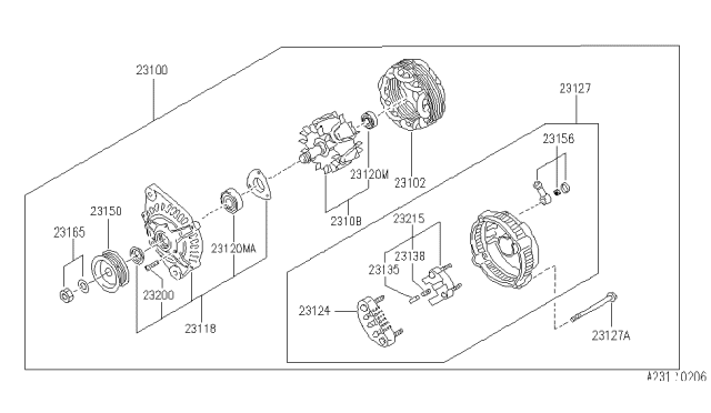 1992 Infiniti G20 Nut Assy-Pulley Diagram for 23165-J5500