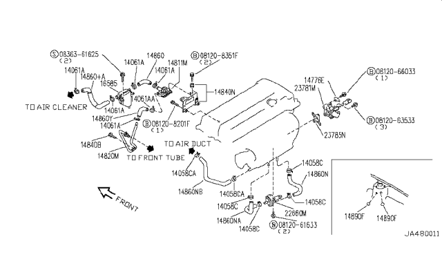 1992 Infiniti G20 Case Assembly-EAI Valve Diagram for 14812-64Y01
