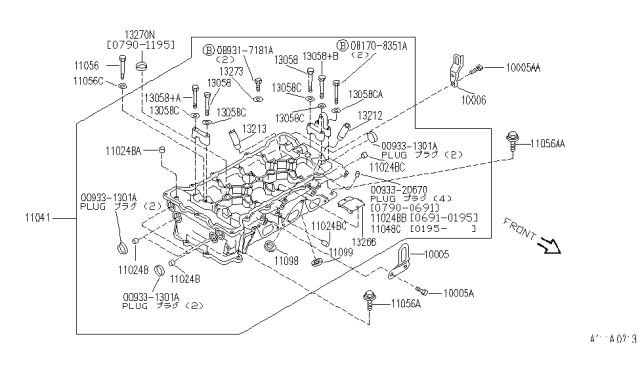 1995 Infiniti G20 Bolt-Cylinder Head Diagram for 11056-53J00