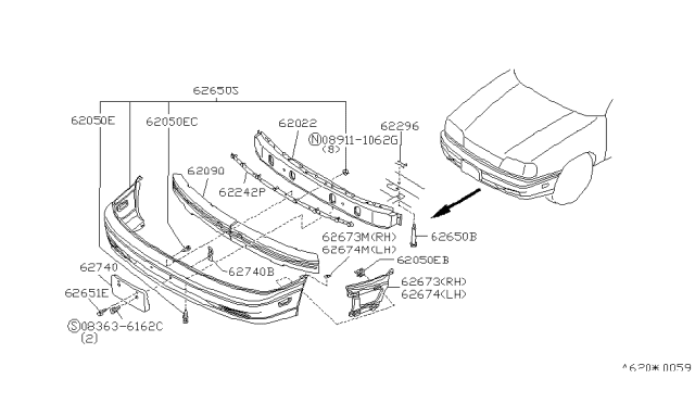 1991 Infiniti G20 Front Bumper Diagram