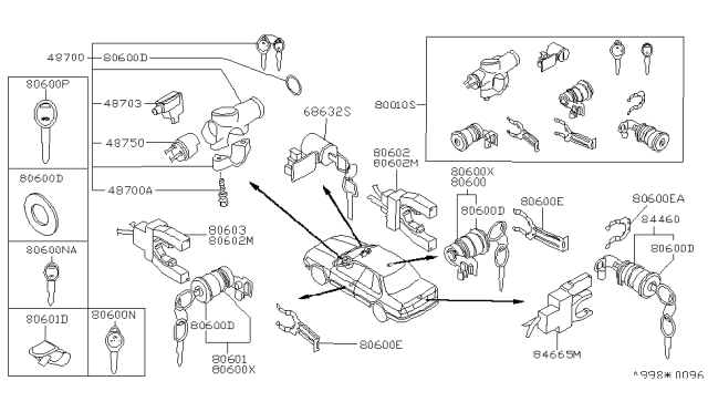 1995 Infiniti G20 Key-Blank, Valet Diagram for KEY00-00153