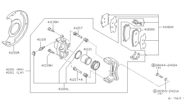 1992 Infiniti G20 Front Disc Brake Pad Kit Diagram for 41060-65E91