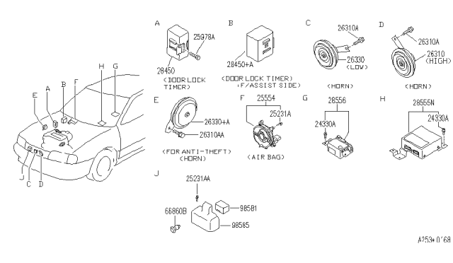 1993 Infiniti G20 Sensor-Air Bag Diagram for B8556-78J00