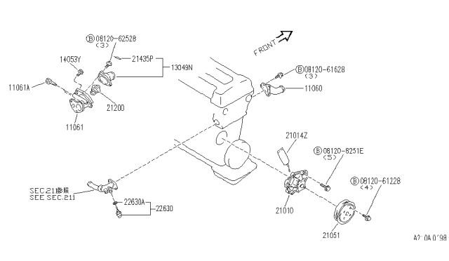 1995 Infiniti G20 Housing-THERMOSTAT Diagram for 11061-64Y01