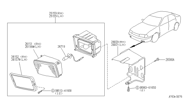 1994 Infiniti G20 Fog Lamp Bulb Diagram for 26293-C9907