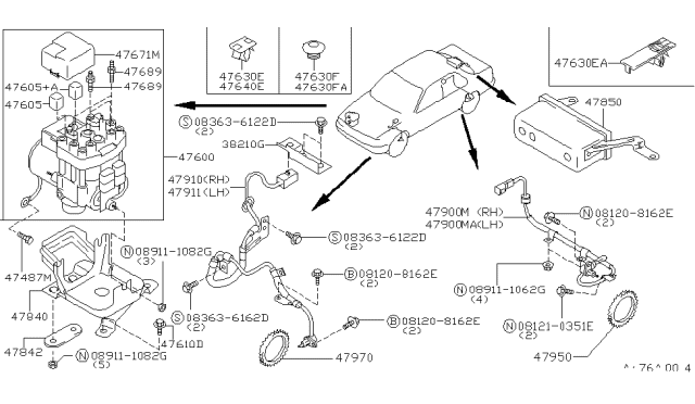 1992 Infiniti G20 Bracket-Actuator Diagram for 47840-62J00